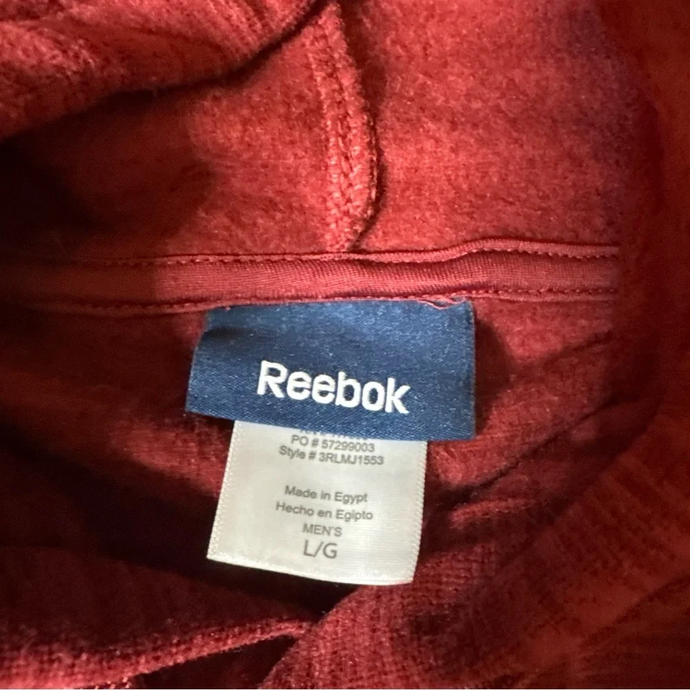 REEBOK Hoodie Mens Large Pullover Fleece Long Sleeve Gray Kangaroo Pocket Maroon - Picture 5 of 5